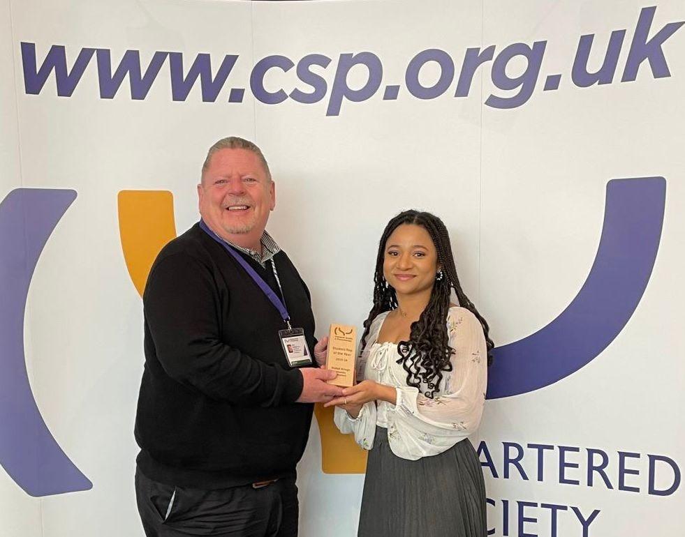 Mabel Anugo, receiving the award for CSP Student Rep of the year from CSP CEO, John Cowman